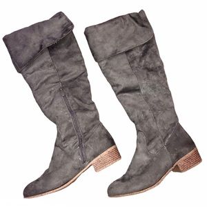 BONNIBEL Grey Suede Foldover Tall Boots Size 7.5